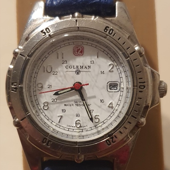 🦋10/$20🦋 Coleman 40-014 Silver/White Leather Women's Watch  w/Date - Picture 1 of 4